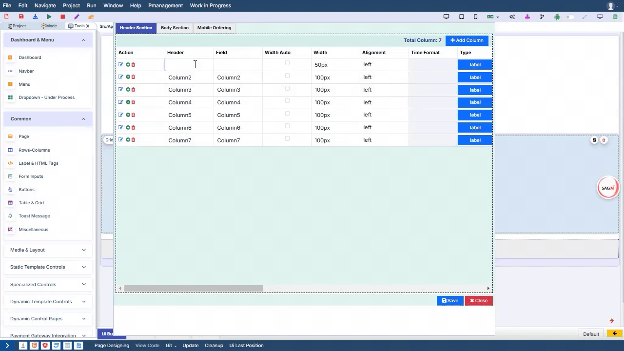 GenCodex Dynamic Column Management