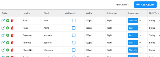 Sag Grid Column Management